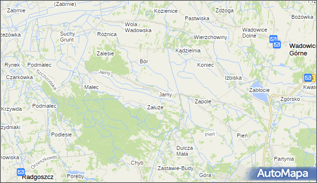 mapa Jamy gmina Wadowice Górne, Jamy gmina Wadowice Górne na mapie Targeo