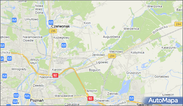 mapa Janikowo gmina Swarzędz, Janikowo gmina Swarzędz na mapie Targeo