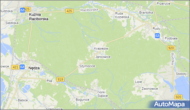 mapa Jankowice gmina Kuźnia Raciborska, Jankowice gmina Kuźnia Raciborska na mapie Targeo