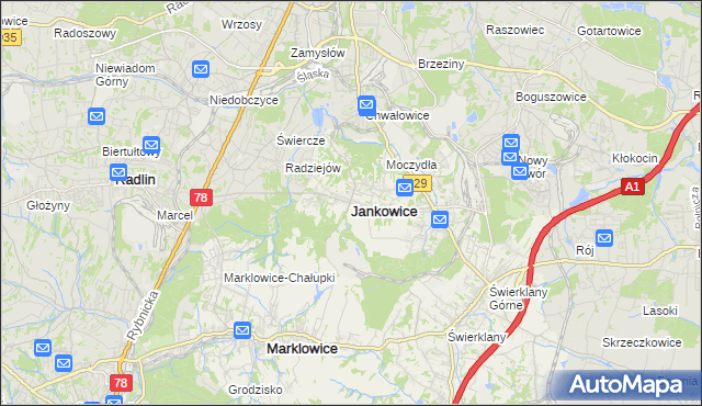 mapa Jankowice gmina Świerklany, Jankowice gmina Świerklany na mapie Targeo