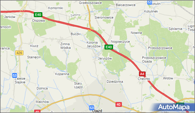 mapa Jaryszów gmina Ujazd, Jaryszów gmina Ujazd na mapie Targeo
