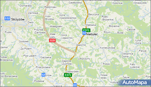 mapa Jawornik gmina Niebylec, Jawornik gmina Niebylec na mapie Targeo