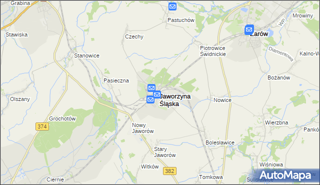 mapa Jaworzyna Śląska, Jaworzyna Śląska na mapie Targeo