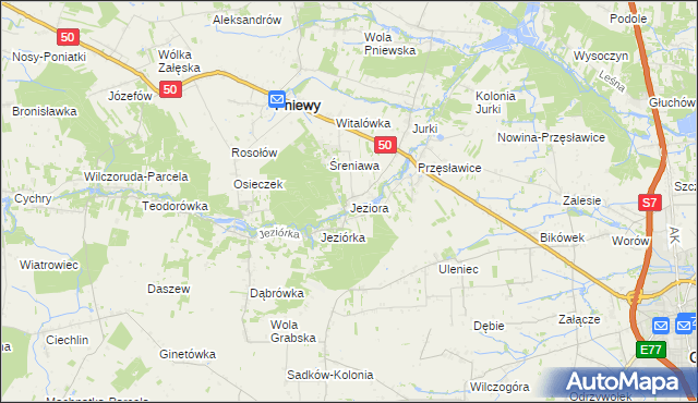 mapa Jeziora gmina Pniewy, Jeziora gmina Pniewy na mapie Targeo