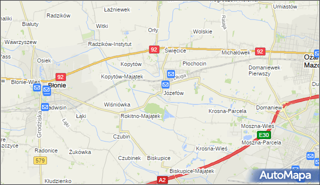 mapa Józefów gmina Ożarów Mazowiecki, Józefów gmina Ożarów Mazowiecki na mapie Targeo