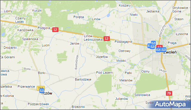 mapa Józefów gmina Tczów, Józefów gmina Tczów na mapie Targeo