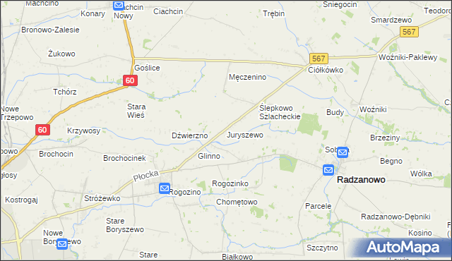 mapa Juryszewo, Juryszewo na mapie Targeo