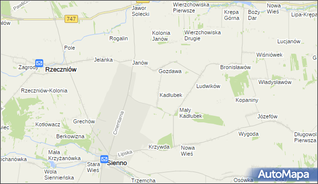 mapa Kadłubek gmina Sienno, Kadłubek gmina Sienno na mapie Targeo