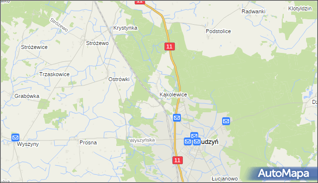 mapa Kąkolewice gmina Budzyń, Kąkolewice gmina Budzyń na mapie Targeo
