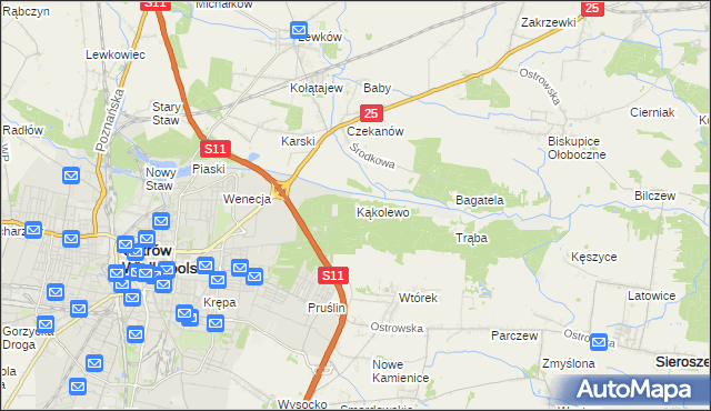 mapa Kąkolewo gmina Ostrów Wielkopolski, Kąkolewo gmina Ostrów Wielkopolski na mapie Targeo