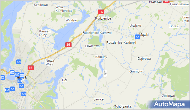 mapa Kałduny gmina Iława, Kałduny gmina Iława na mapie Targeo