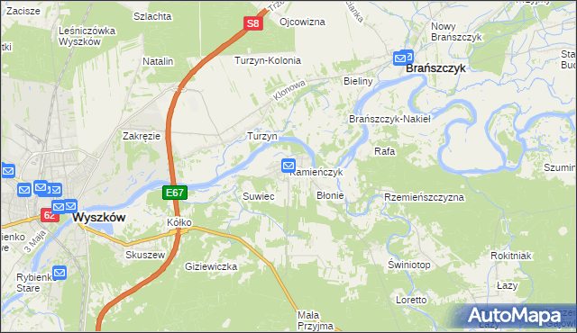 mapa Kamieńczyk gmina Wyszków, Kamieńczyk gmina Wyszków na mapie Targeo