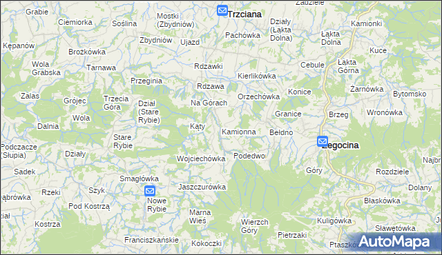 mapa Kamionna gmina Trzciana, Kamionna gmina Trzciana na mapie Targeo