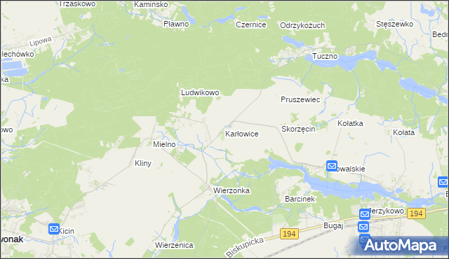 mapa Karłowice gmina Swarzędz, Karłowice gmina Swarzędz na mapie Targeo