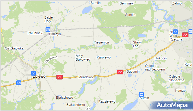 mapa Karolewo gmina Zblewo, Karolewo gmina Zblewo na mapie Targeo