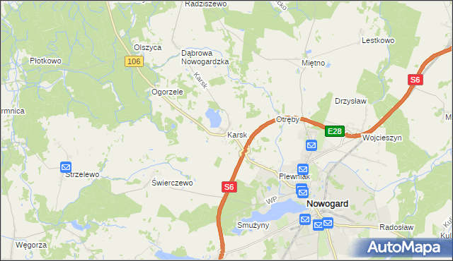 mapa Karsk gmina Nowogard, Karsk gmina Nowogard na mapie Targeo