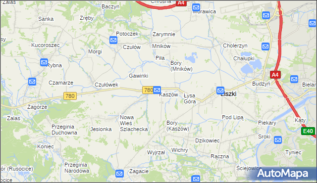 mapa Kaszów gmina Liszki, Kaszów gmina Liszki na mapie Targeo