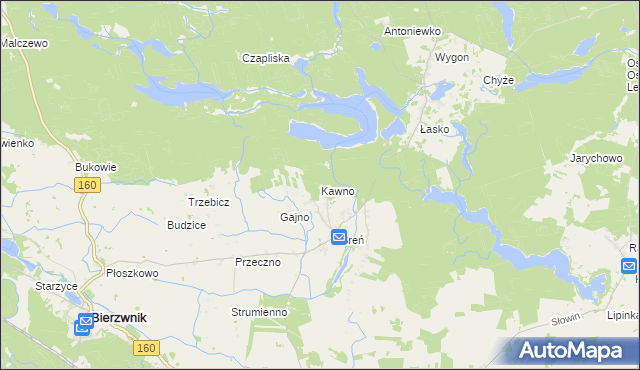 mapa Kawno gmina Bierzwnik, Kawno gmina Bierzwnik na mapie Targeo