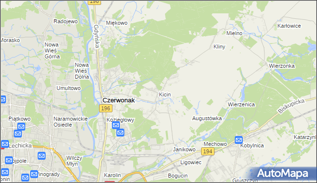 mapa Kicin gmina Czerwonak, Kicin gmina Czerwonak na mapie Targeo