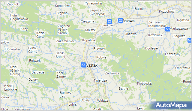 mapa Kobyle gmina Frysztak, Kobyle gmina Frysztak na mapie Targeo