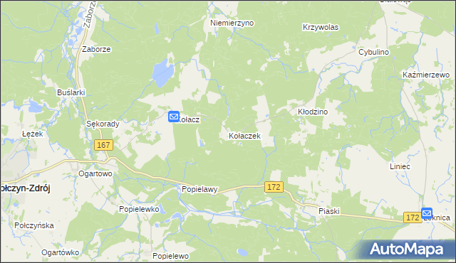 mapa Kołaczek gmina Połczyn-Zdrój, Kołaczek gmina Połczyn-Zdrój na mapie Targeo