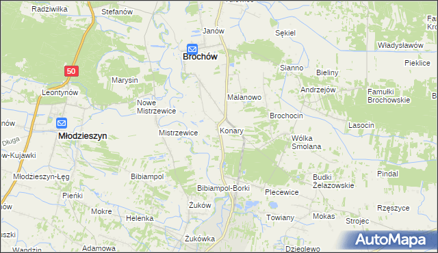 mapa Konary gmina Brochów, Konary gmina Brochów na mapie Targeo