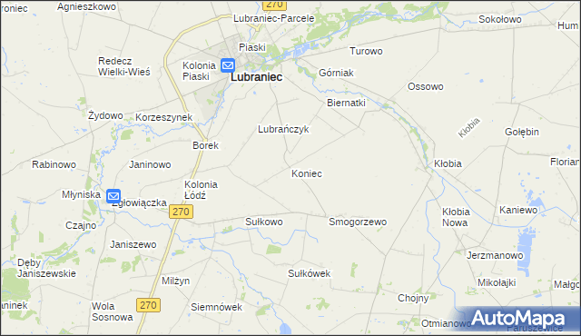 mapa Koniec gmina Lubraniec, Koniec gmina Lubraniec na mapie Targeo