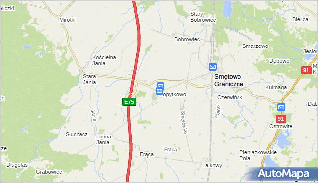 mapa Kopytkowo gmina Smętowo Graniczne, Kopytkowo gmina Smętowo Graniczne na mapie Targeo