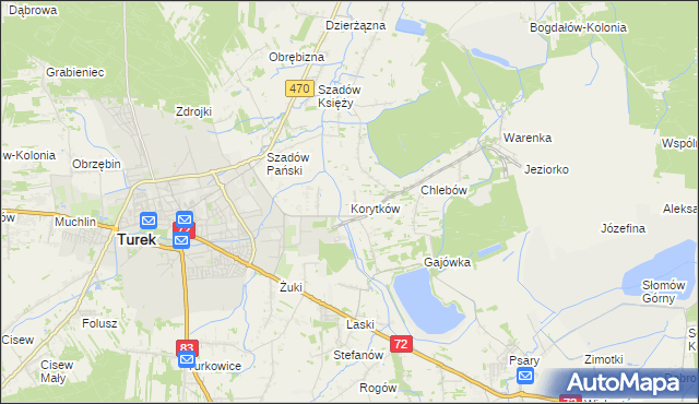 mapa Korytków gmina Turek, Korytków gmina Turek na mapie Targeo