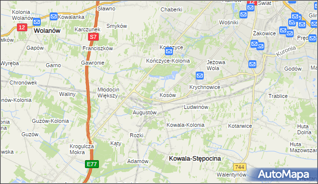 mapa Kosów gmina Kowala, Kosów gmina Kowala na mapie Targeo