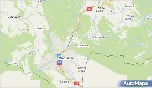 mapa Kowalowa gmina Mieroszów, Kowalowa gmina Mieroszów na mapie Targeo