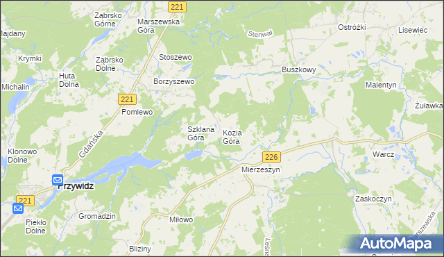 mapa Kozia Góra gmina Przywidz, Kozia Góra gmina Przywidz na mapie Targeo