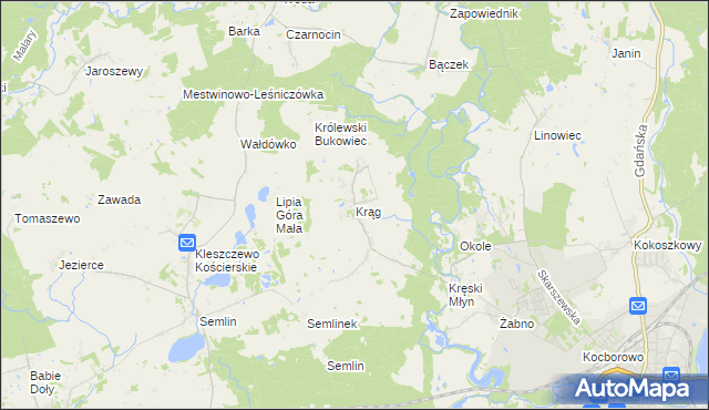 mapa Krąg gmina Starogard Gdański, Krąg gmina Starogard Gdański na mapie Targeo