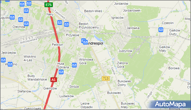 mapa Kraszew gmina Andrespol, Kraszew gmina Andrespol na mapie Targeo