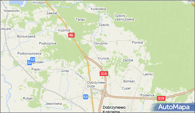 mapa Krynice gmina Dobrzyniewo Duże, Krynice gmina Dobrzyniewo Duże na mapie Targeo