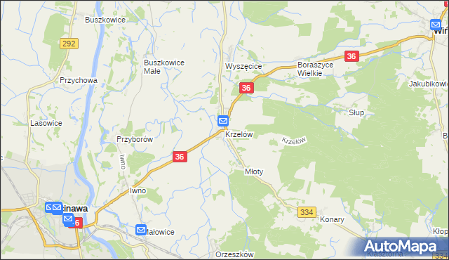 mapa Krzelów gmina Wińsko, Krzelów gmina Wińsko na mapie Targeo