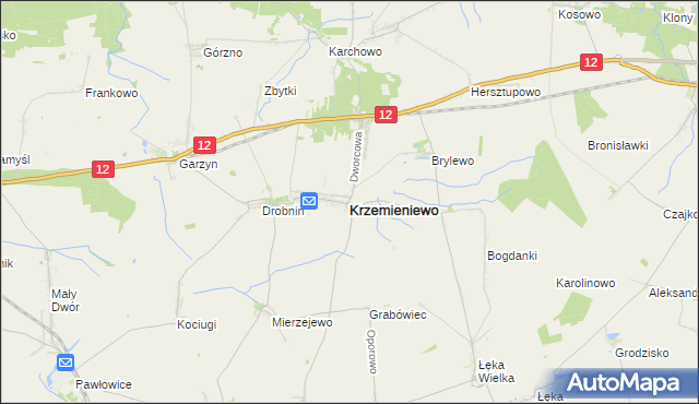 mapa Krzemieniewo powiat leszczyński, Krzemieniewo powiat leszczyński na mapie Targeo