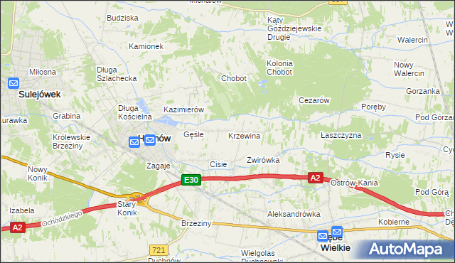 mapa Krzewina gmina Halinów, Krzewina gmina Halinów na mapie Targeo