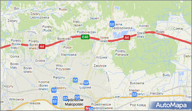 mapa Krzywa gmina Sędziszów Małopolski, Krzywa gmina Sędziszów Małopolski na mapie Targeo