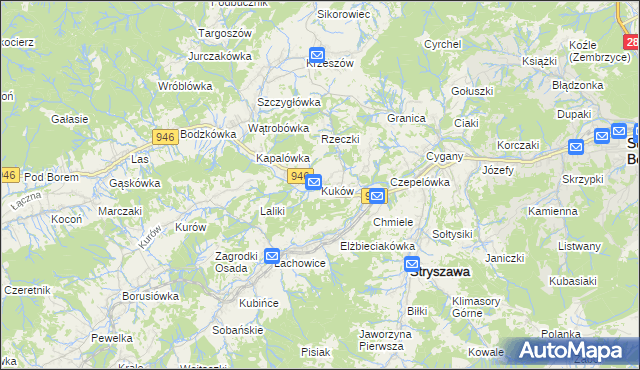 mapa Kuków gmina Stryszawa, Kuków gmina Stryszawa na mapie Targeo