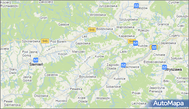 mapa Kurów gmina Stryszawa, Kurów gmina Stryszawa na mapie Targeo