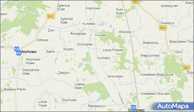mapa Kurówko gmina Gozdowo, Kurówko gmina Gozdowo na mapie Targeo