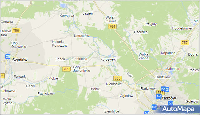 mapa Kurozwęki, Kurozwęki na mapie Targeo