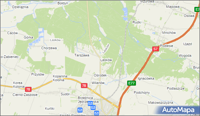 mapa Lasków gmina Jędrzejów, Lasków gmina Jędrzejów na mapie Targeo