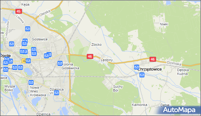 mapa Lędziny gmina Chrząstowice, Lędziny gmina Chrząstowice na mapie Targeo