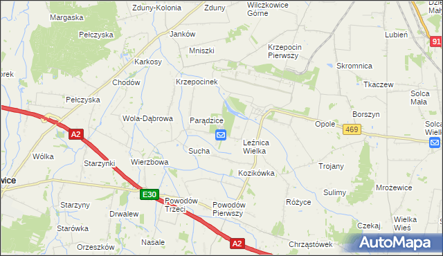 mapa Leźnica Wielka-Osiedle, Leźnica Wielka-Osiedle na mapie Targeo