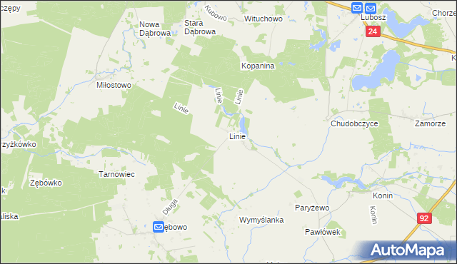 mapa Linie gmina Lwówek, Linie gmina Lwówek na mapie Targeo