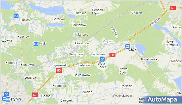 mapa Ludwików gmina Łąck, Ludwików gmina Łąck na mapie Targeo
