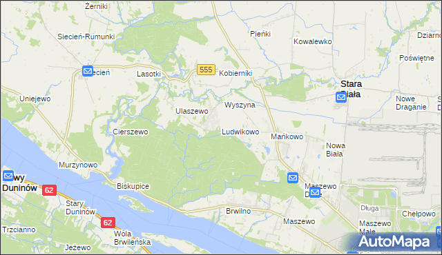 mapa Ludwikowo gmina Stara Biała, Ludwikowo gmina Stara Biała na mapie Targeo