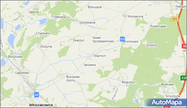 mapa Machcin gmina Śmigiel, Machcin gmina Śmigiel na mapie Targeo